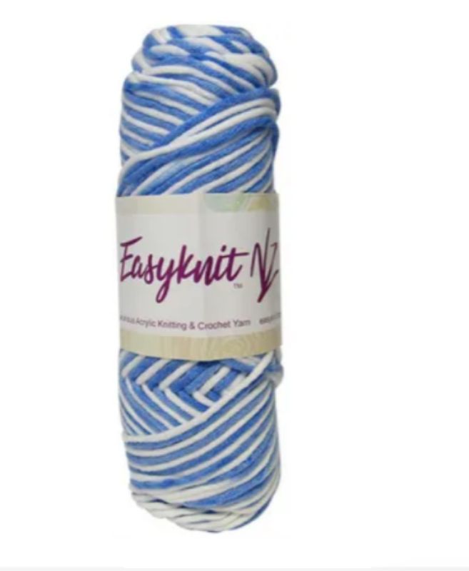 Soft EasyKnit Premium Blue & White yarn, 100g ball ideal for knitting and crochet projects.
