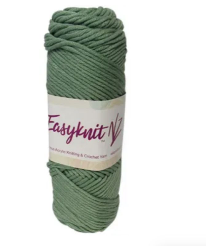 100g ball of EasyKnit Premium Green yarn, 8-ply acrylic, ideal for knitting and crochet, featuring a soft texture and vibrant green color.