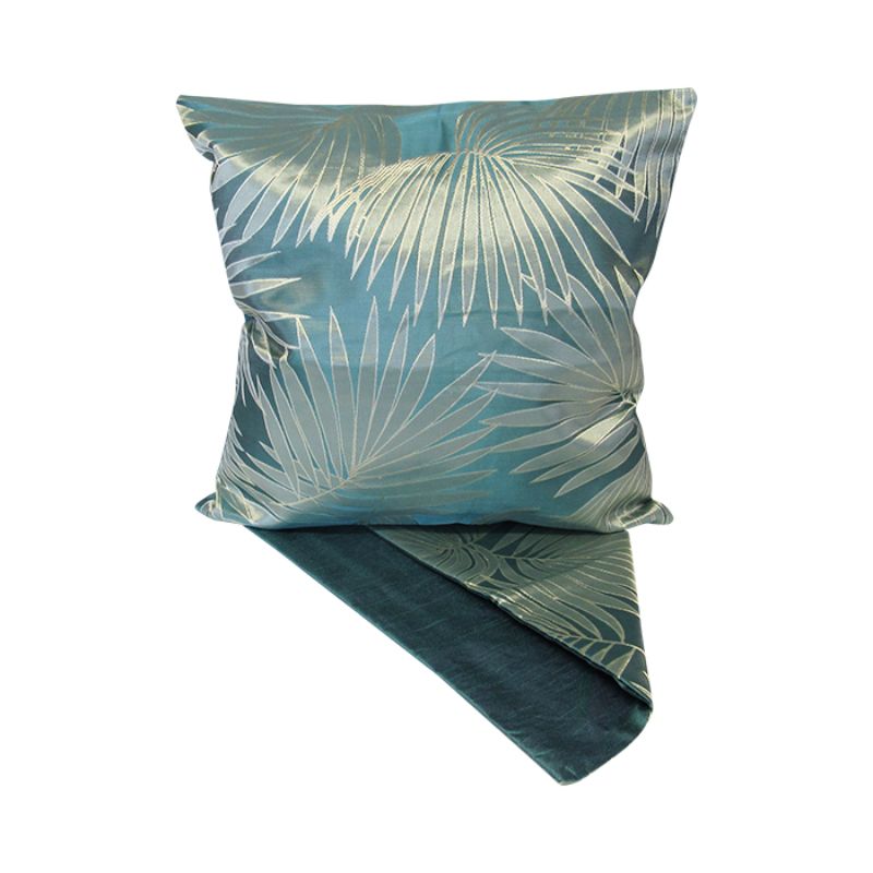 Elegant 44cm cushion cover featuring a silver palm design on a soothing sea green background, perfect for home decor.