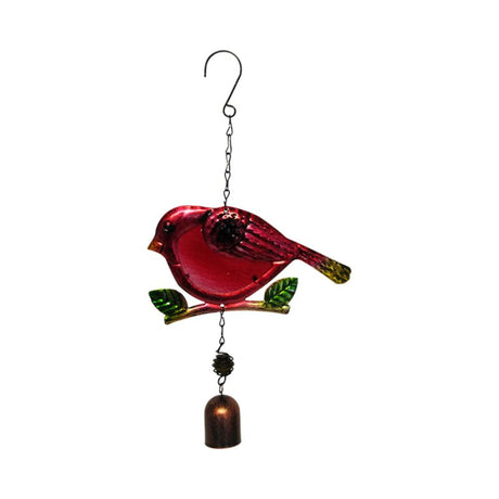 Vibrant red glass fat bird garden ornament with hanger and bell, perfect for adding charm to outdoor spaces.