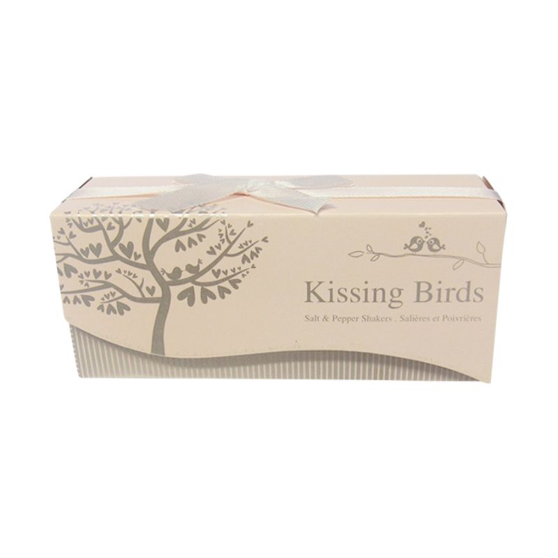 Charming pink love bird salt and pepper shakers in gift box, perfect for adding whimsy to your dining table.