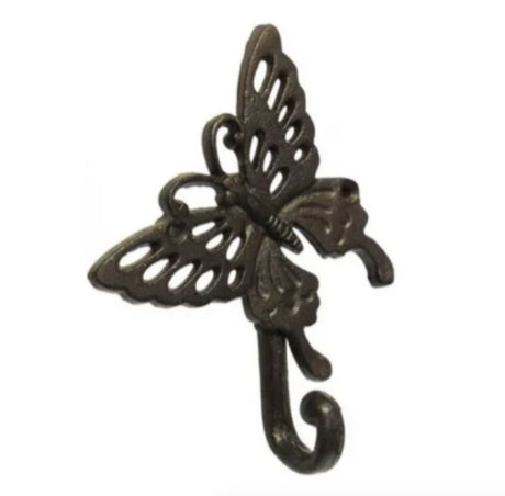 Butterfly-shaped cast iron coat hook, 11.5 cm, combines rustic elegance with functionality for home decor.