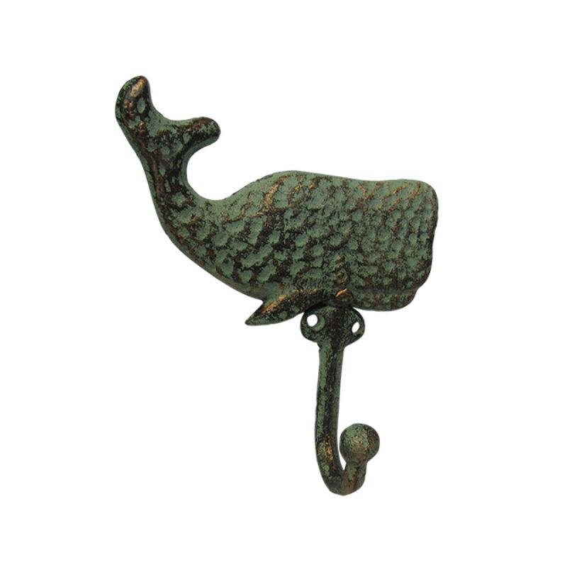 Nautical-themed cast iron whale hook, 14cm, perfect for hanging keys, towels, or coats, adding coastal charm to home decor.