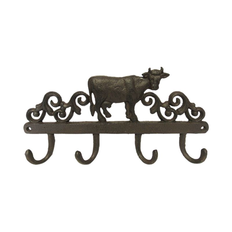 Large cast iron cow hanger, 34cm, combines rustic charm with functionality for coats and kitchen items.