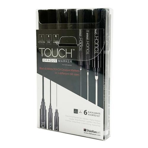 ShinHan Touch Opaque Marker Black & White Assorted Nibs 6 Pack