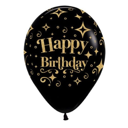 30cm black latex balloons with gold glitter for birthdays and celebrations, pack of 25, perfect for elegant decor.