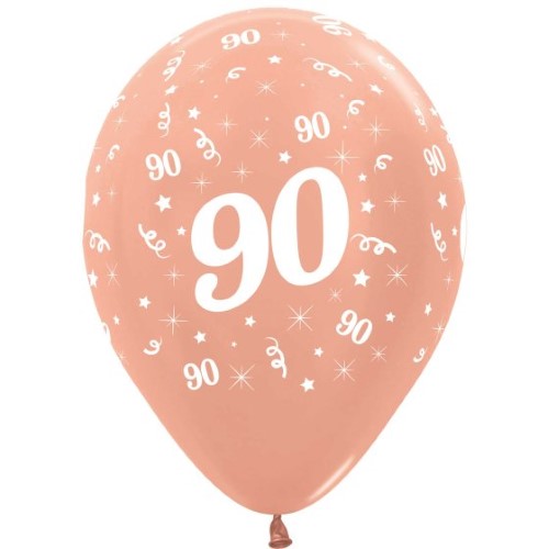 Sempertex 30cm Age 90 Metallic Rose Gold Latex Balloons, - Pack of 25