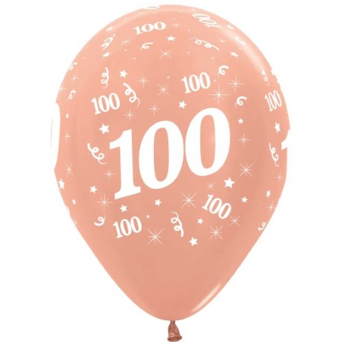 Sempertex 30cm Age 100 Metallic Rose Gold Latex Balloons, - Pack of 25