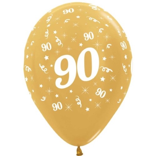 Sempertex 30cm Age 90 Metallic Gold Latex Balloons, - Pack of 25