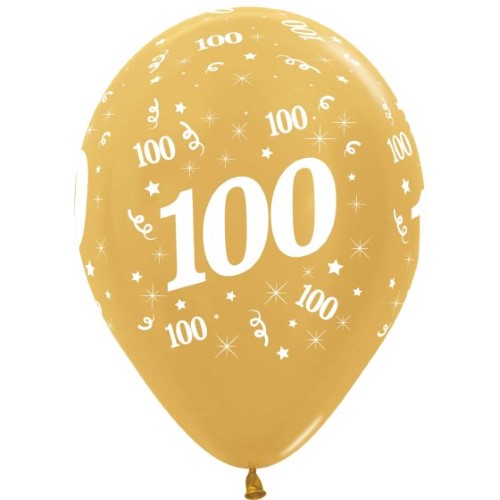 Sempertex 30cm Age 100 Metallic Gold Latex Balloons, - Pack of 25