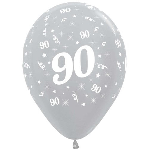 Sempertex 30cm Age 90 Satin Pearl Silver Latex Balloons, - Pack of 25
