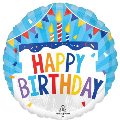 45cm foil balloon featuring a vibrant birthday cake design, perfect for festive party decorations.