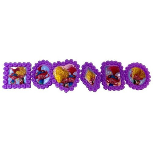 Colorful Trolls 3 rings for kids, featuring beloved characters, perfect for parties or playtime, pack of 6.