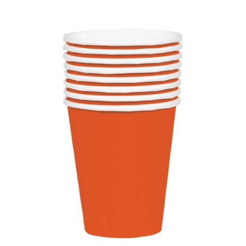 354ml vibrant pumpkin orange paper cups in a pack of 20, perfect for autumn gatherings and eco-friendly beverage service.