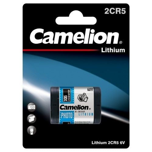 CAMELION 2CR5 6V lithium battery for high-drain devices, 1400 mAh, eco-friendly and lightweight at 37g.