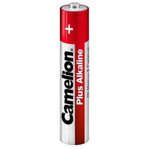 Camelion Plus Alkaline AAAA batteries 2-pack, designed for high-drain devices with anti-leakage technology and 10-year shelf life.