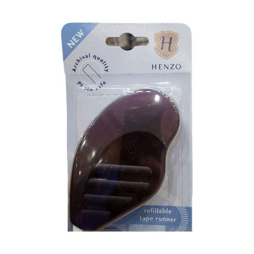 Henzo Taperunner 10m Refillable: ergonomic photo tape runner with 9mm tape, ideal for scrapbooking and picture mounting.