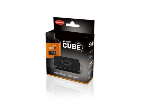 HAHNEL POWERCUBE WIRELESS CHARGER, a compact desktop charger for cameras and phones with 9V fast charging feature.