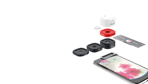 KONUS Micro Clip Microscope Set transforms smartphones into powerful microscopes with 60x, 150x, and 300x magnification.