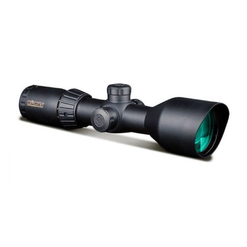 KONUSPRO T30 3-12X50 scope with dual-color illuminated reticle, waterproof design, and 1/4 M.O.A adjustments for precision shooting.