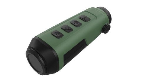 KONUS FLAME thermal monocular with 0.6-2.4x digital zoom, 160x120 resolution, Wi-Fi connectivity, waterproof design.