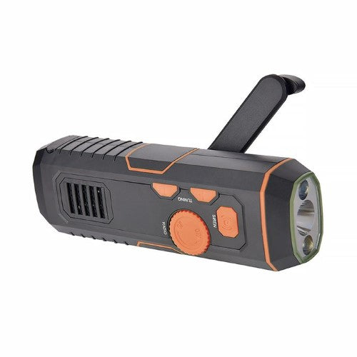 BSAFE Emergency Radio Torch with FM radio, LED light, hand crank, and emergency siren for safety in any situation.