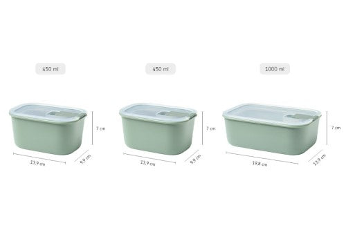 Easyclip 3 Piece Set in Nordic Sage, featuring airtight containers with one-click locking and steam vent lids for easy meal prep.