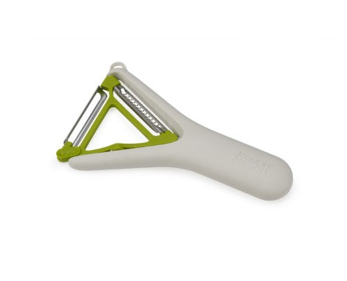 Joseph Joseph Switch 2in1 Peeler with stainless-steel blades; ergonomic Y-shape design for easy peeling and potato eye removal.