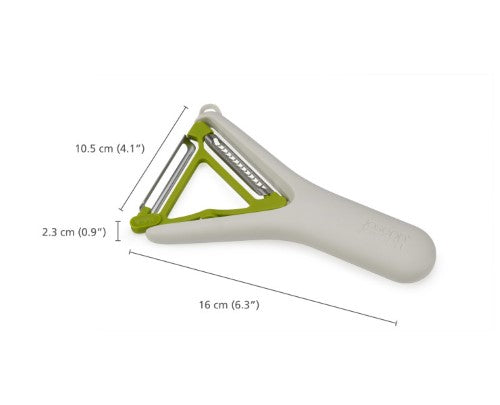 Joseph Joseph Switch 2in1 Peeler with ergonomic design, features straight and Julienne blades in one compact tool.