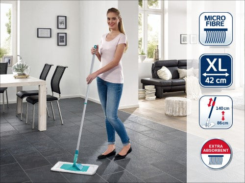 Leifheit Floor Wiper Classic XL Telescope with microfiber cover, 42 cm width, adjustable handle for effortless cleaning.