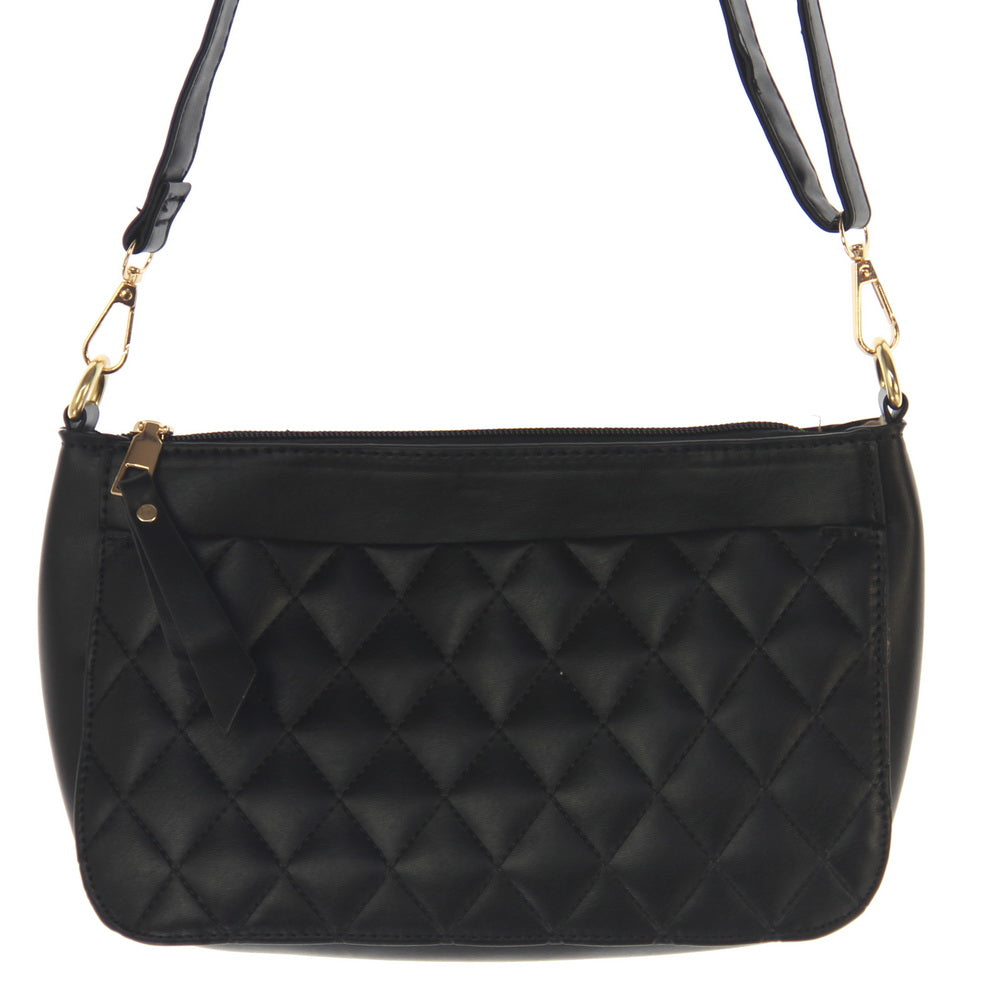 Handbag - Quilted Front Panel Bag - BLACK