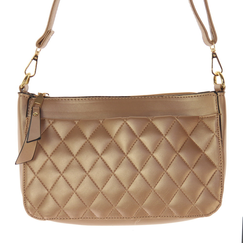 Handbag - Quilted Front Panel Bag - GOLD