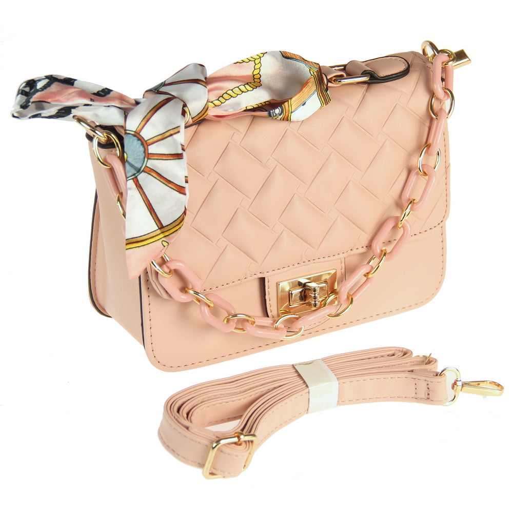 Handbag - Chain & Scarf Bag Bag - PINK