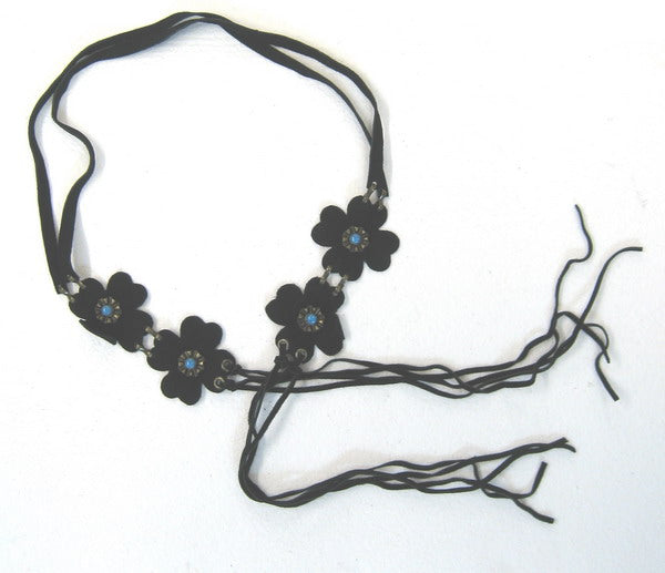 Belt - Suede Flwrs W/ Turq - BLACK