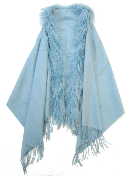 Cape - Fuzzy Wool Trim - BLUE
