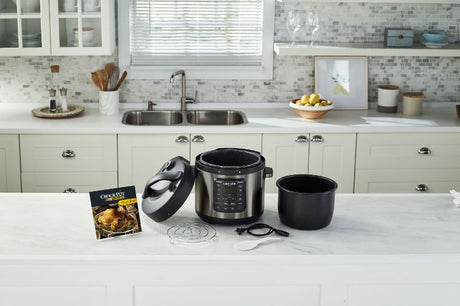 Sunbeam Crock Pot Multi Cooker with 5.7L capacity, 8 appliances in 1, and Easy Release Steam Release Dial for safe cooking.
