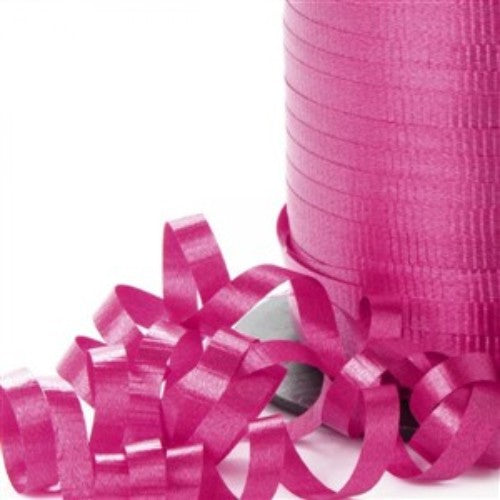 Vibrant hot pink curling ribbon, 450m long, perfect for gift-wrapping and DIY projects for any special occasion.