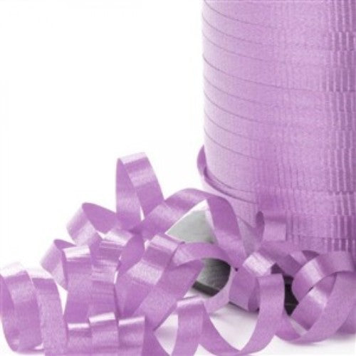 Lavender curling ribbon, 450m long, 5mm wide, perfect for gift wrapping and crafting with an elegant finish.