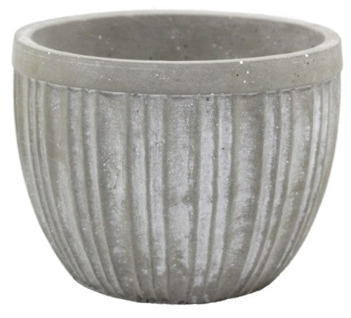 Cement Pot - Round with Vertical Stripes (Grey)