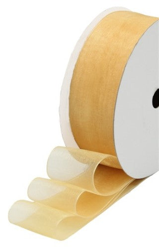 Sheer Pineapple Yellow organza ribbon ideal for elegant gift wrapping and DIY decor projects.