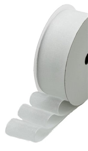 Elegant white organza ribbon (40mm) perfect for wedding decorations, gift wrapping, and floral arrangements.