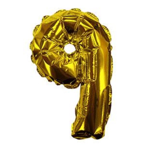 Gold self-inflating balloon, 9 inches, perfect for elegant celebrations and easy last-minute decorations.