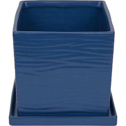 Gardeners Edge Cube Pot And Saucer XS Navy Blue