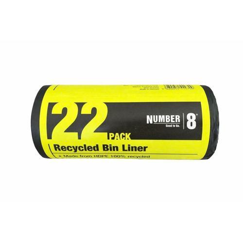 Number 8 Bin Liner Tie Top Recycled Black L/35L 22 Pack
