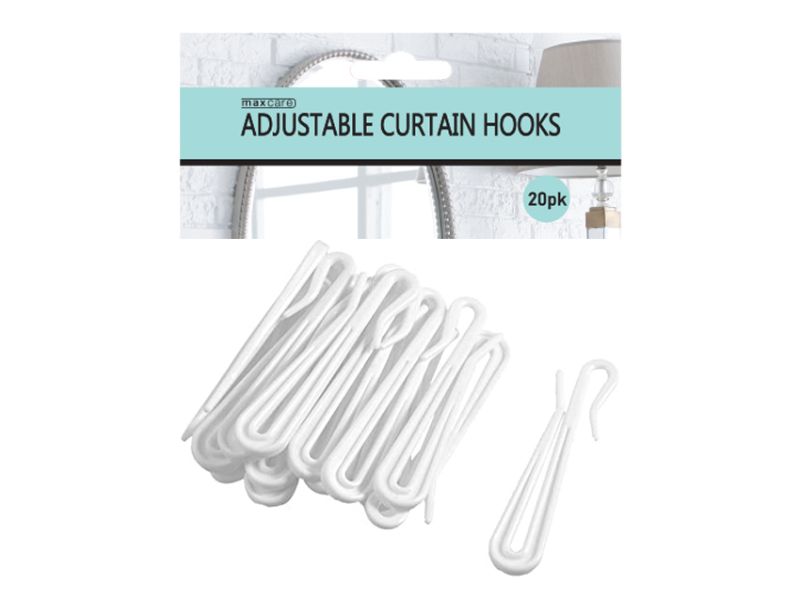 Adjustable Curtain Hooks - Maxcare 20 Pack White 70mm (24 Packs)