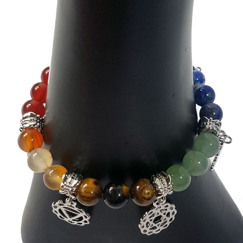 Chakra 8mm Bead Bracelet With Symbols (Set of 3)
