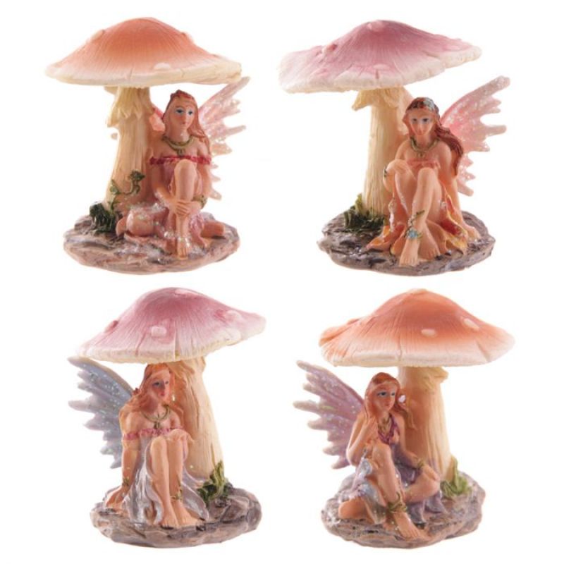 Ornament - Flower Fairy Resting Under Mushroom (Set of 4 Assorted)