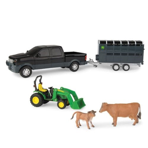 John Deere - 1:32 JD Pickup & Livestock Trailer Set - (Assort 2)