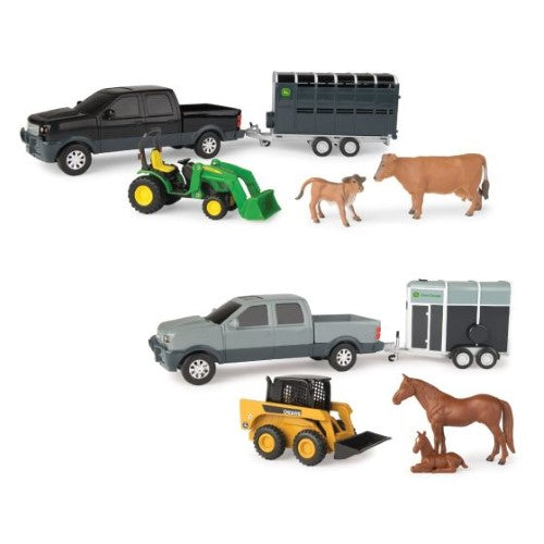 John Deere - 1:32 JD Pickup & Livestock Trailer Set - (Assort 2)