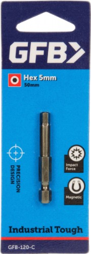 GFB Hex Bits 120: high-quality, durable 5mm hex screwdriver bits, 50mm long, ideal for DIY and professional use.